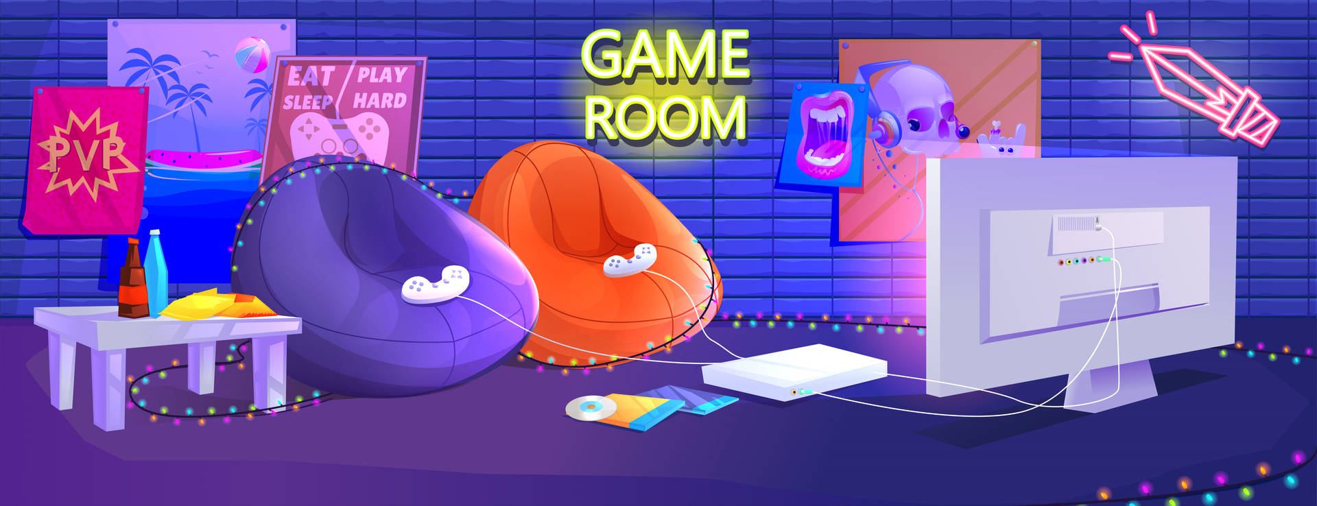 Cute And Colorful Gaming Room Art Background