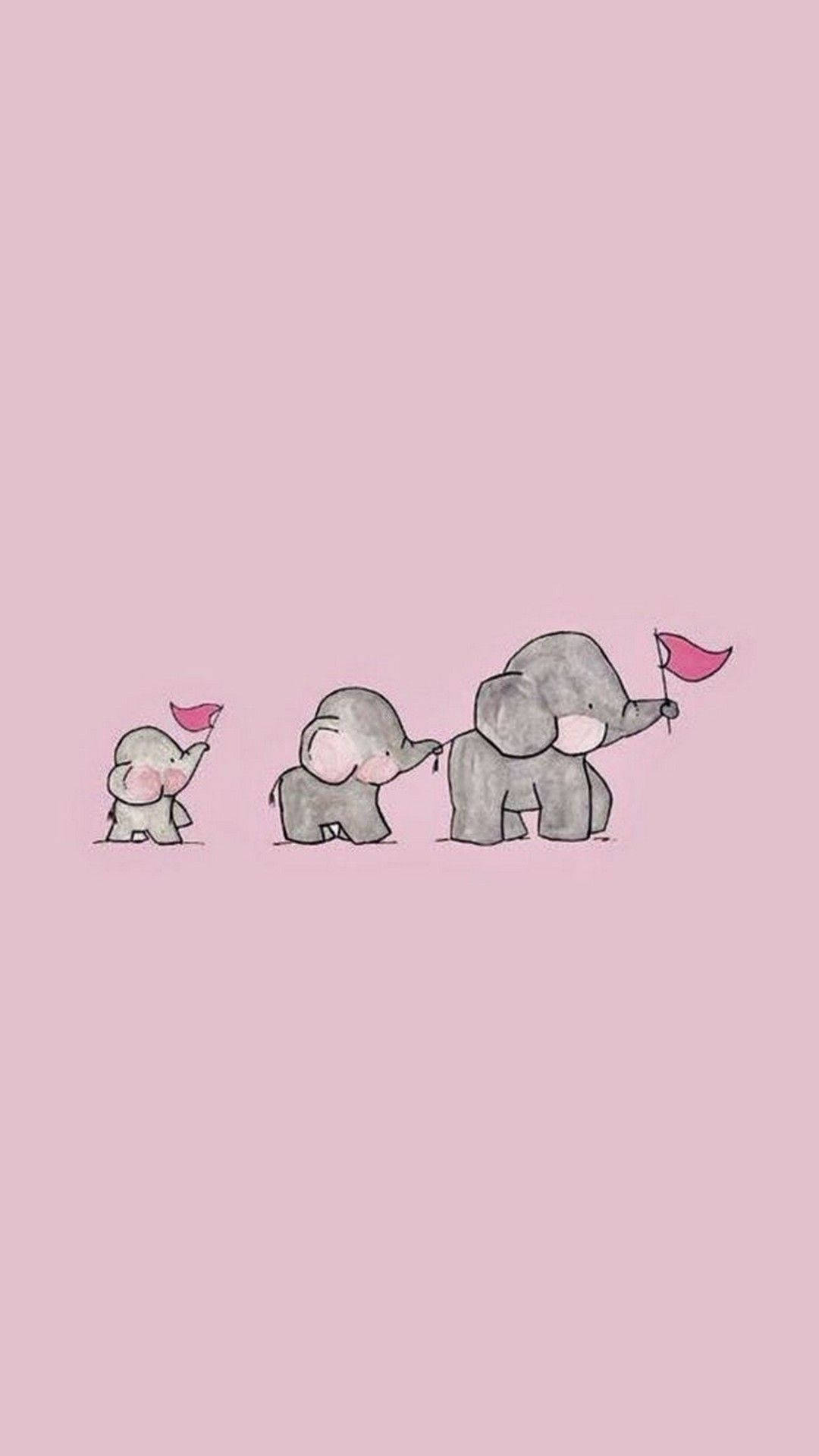 Cute And Pink Backdrop Of Three Elephants Background