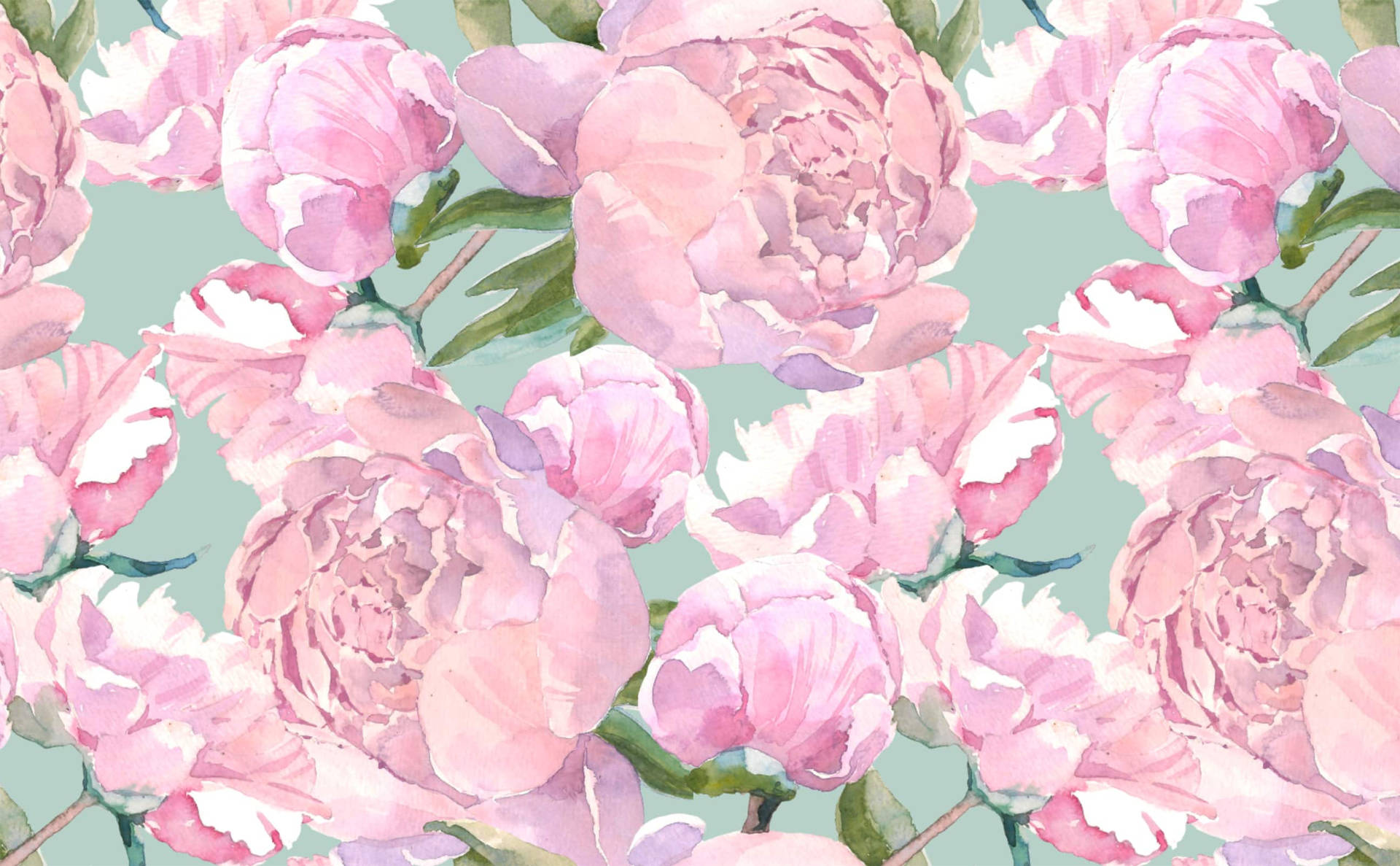Cute And Pink Painted Flowers And Leaves Background