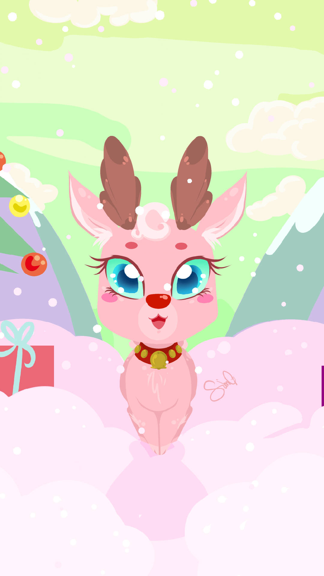 Cute Android Pink Reindeer Art Background