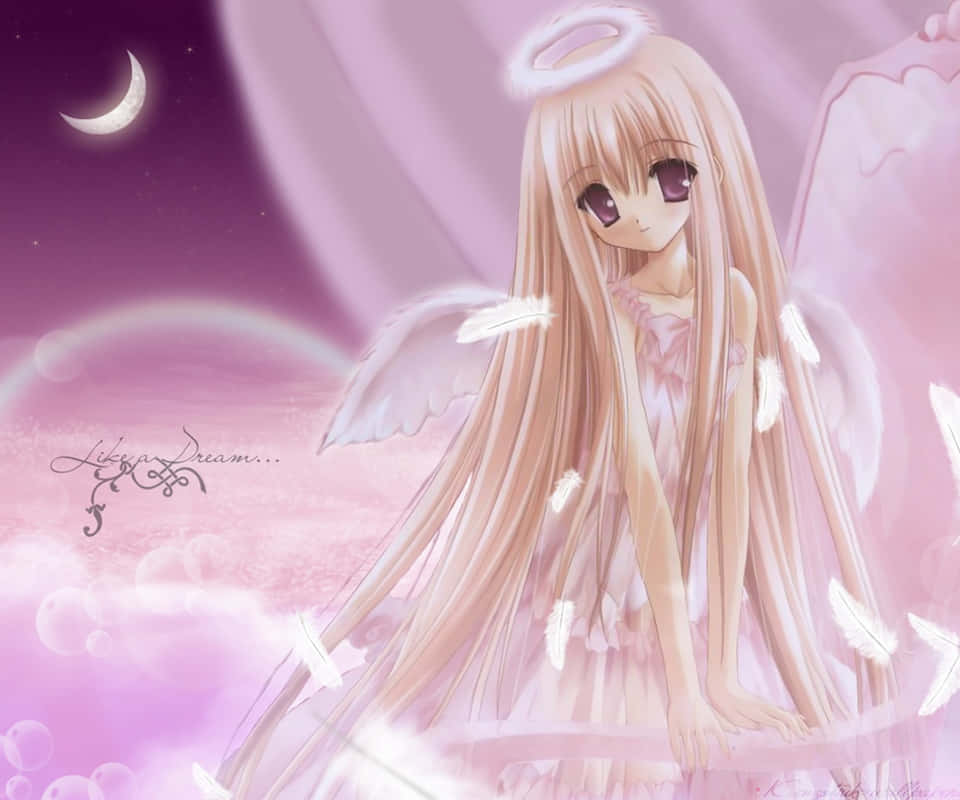 Cute Angel Anime Girl In Pink