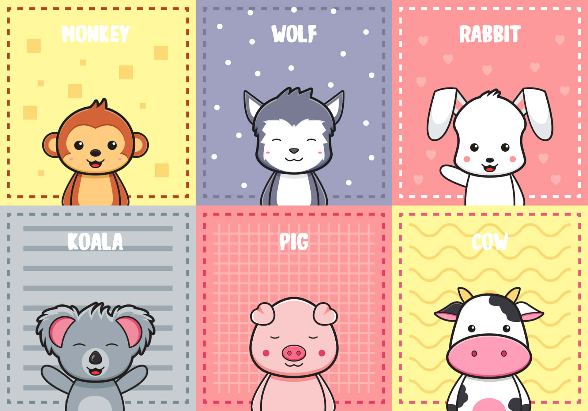 Cute Animal Cards With Different Animals Background