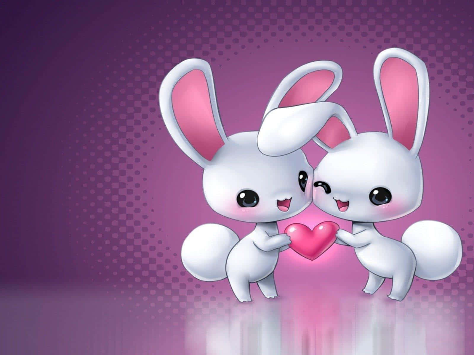 Cute Animals Cartoon Bunny With Heart Background