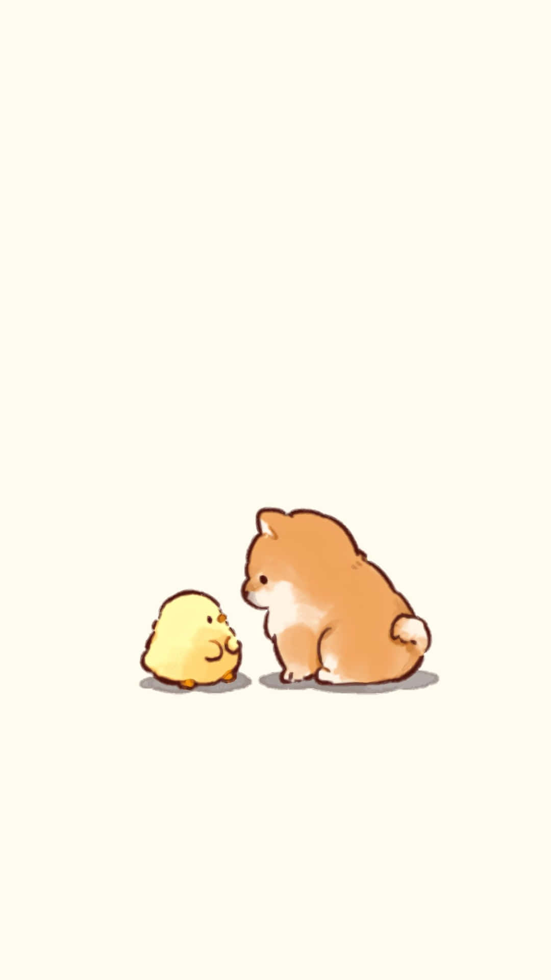 Cute Animals Cartoon Duckling & Shiba Background