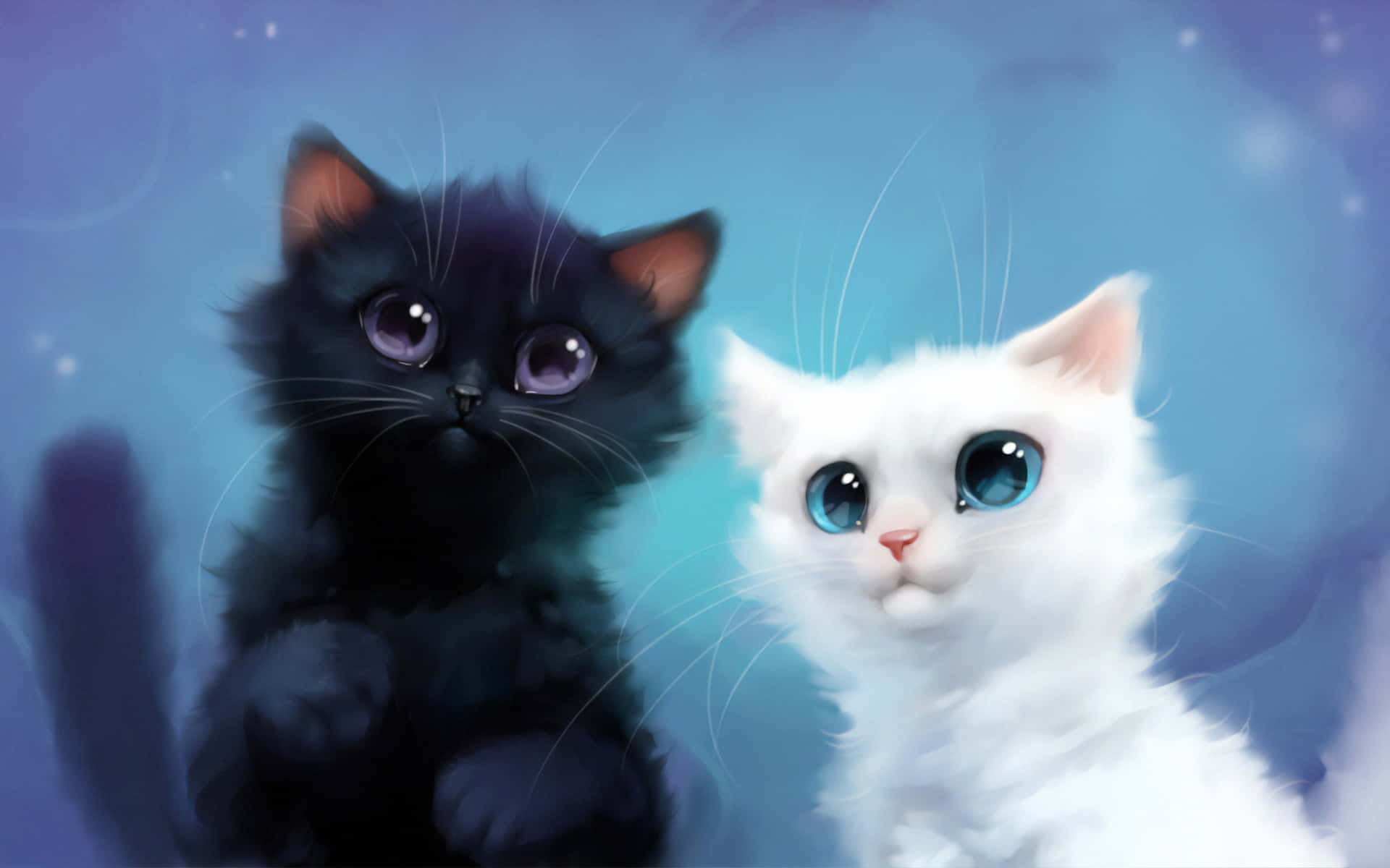 Cute Animals Cartoon White & Black Kitten