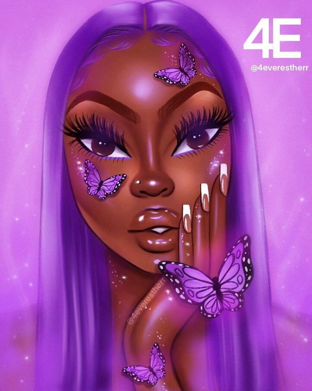 Cute Animated Black Girl In Purple