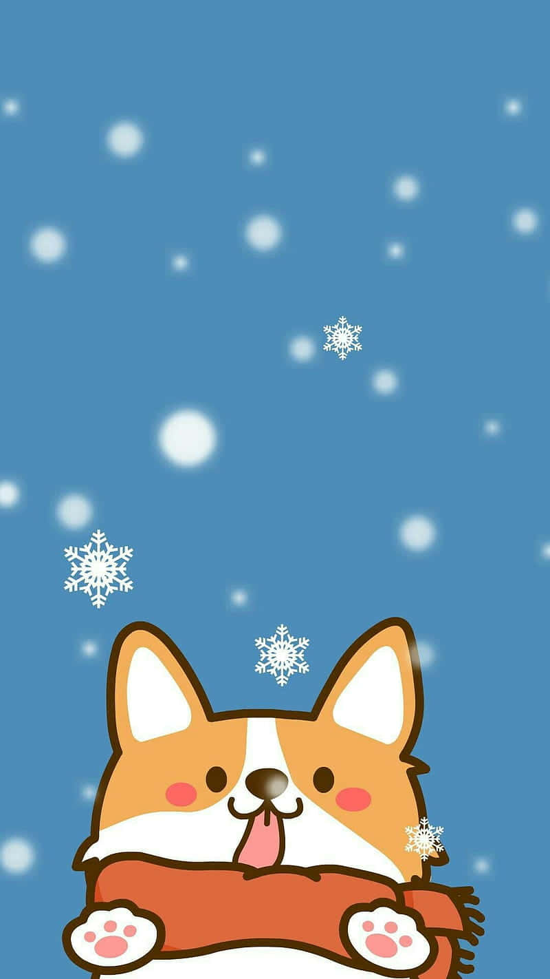 Cute Animated Corgi Snowflakes Background