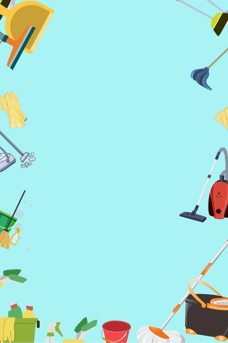 Cute Animated House Cleaning Materials Background