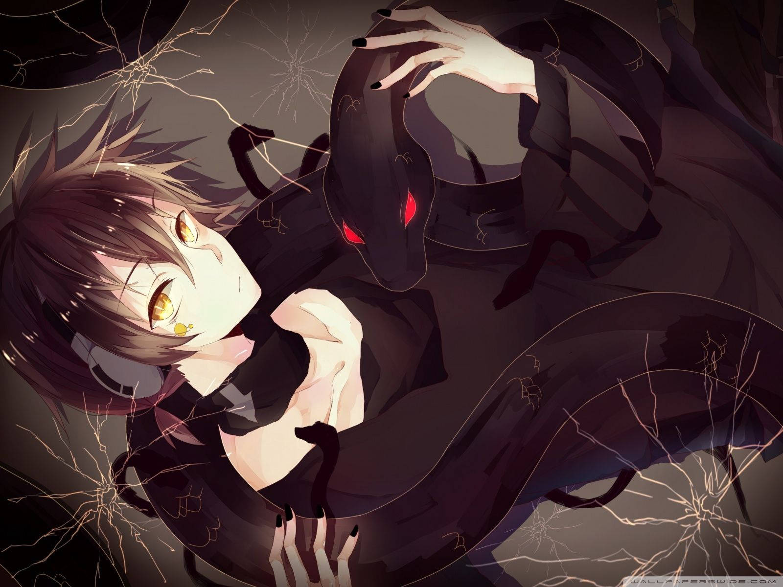 Cute Anime Boy And Black Snake Background