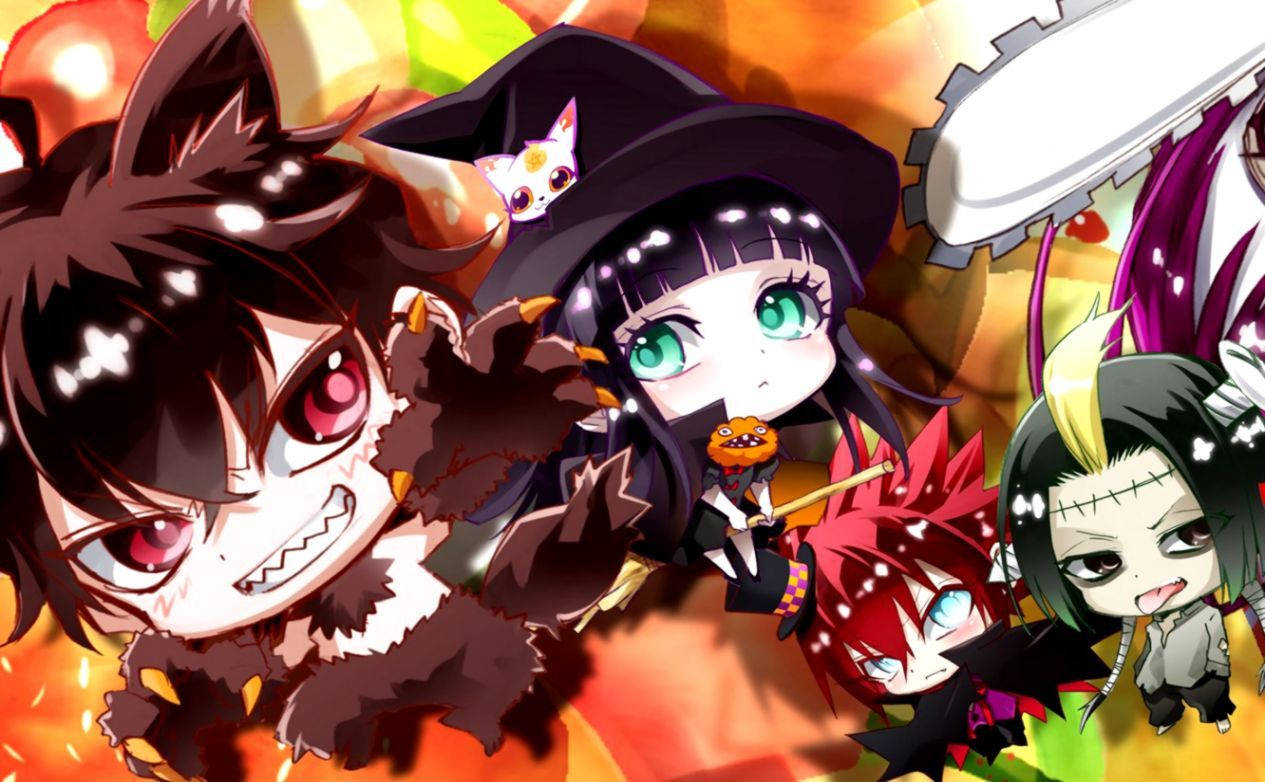 Cute Anime Boy In A Halloween Costume Background
