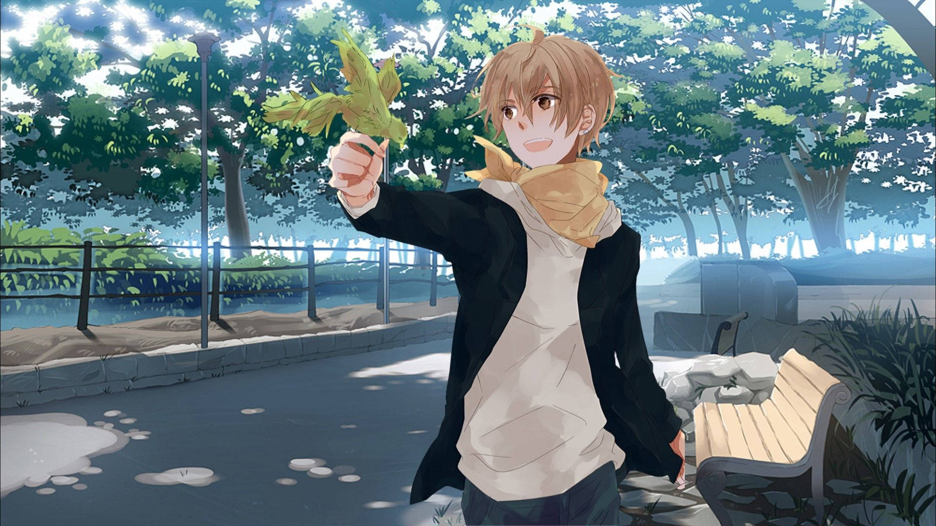 Cute Anime Boy In The Park Background