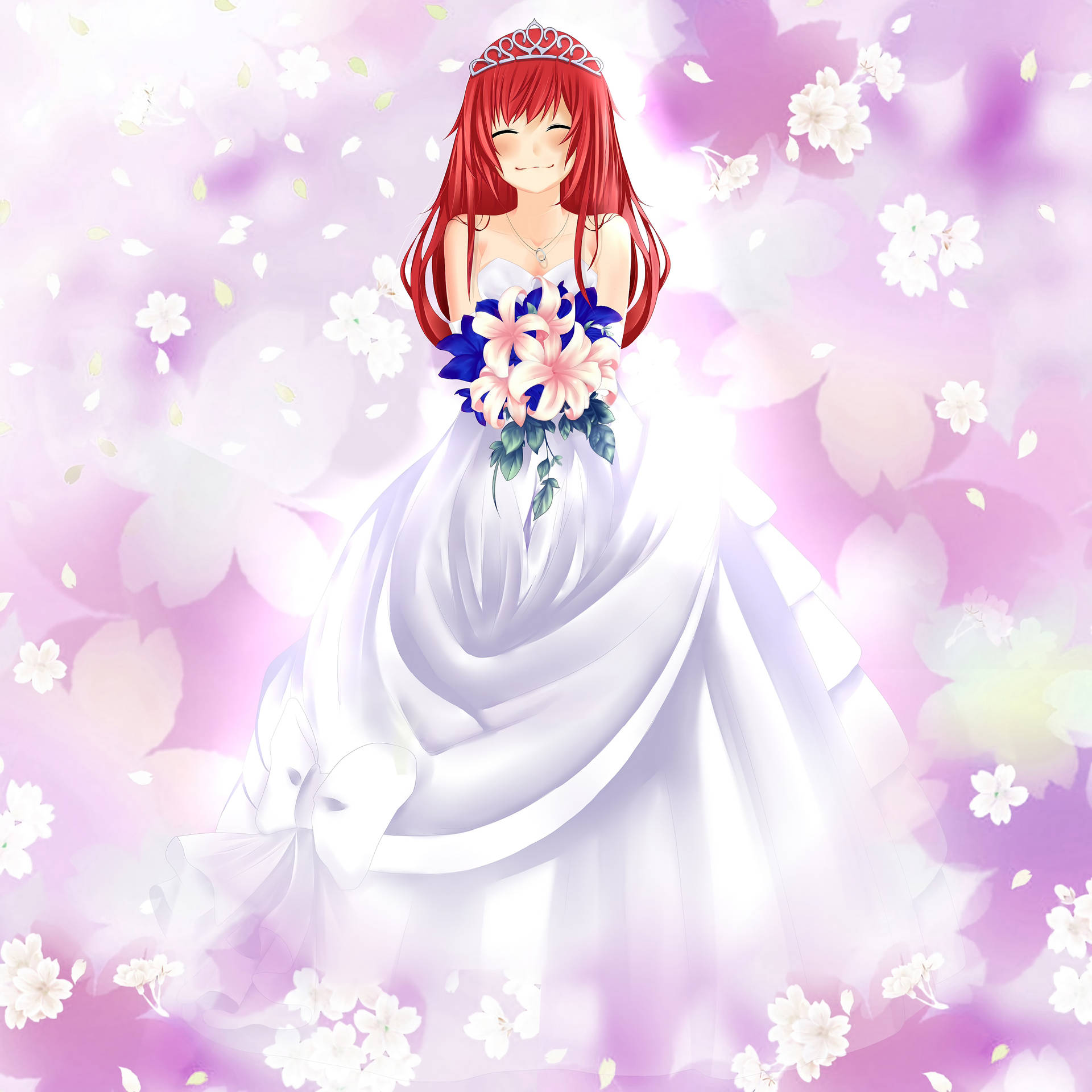 Cute Anime Bride Red Hair Background