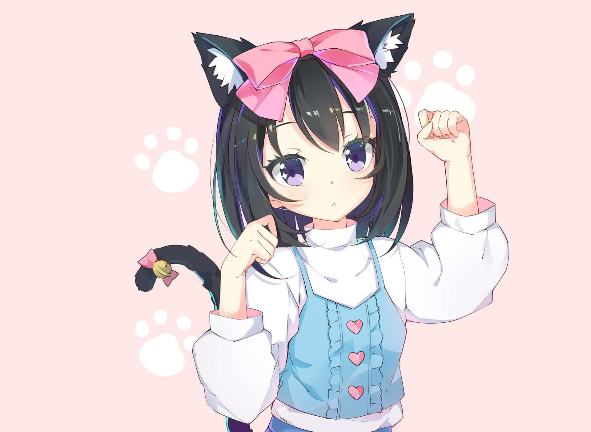 Cute Anime Catgirl Illustration Background