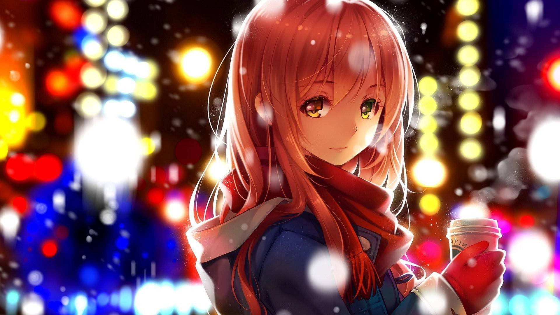 Cute Anime Characters In Snow Background
