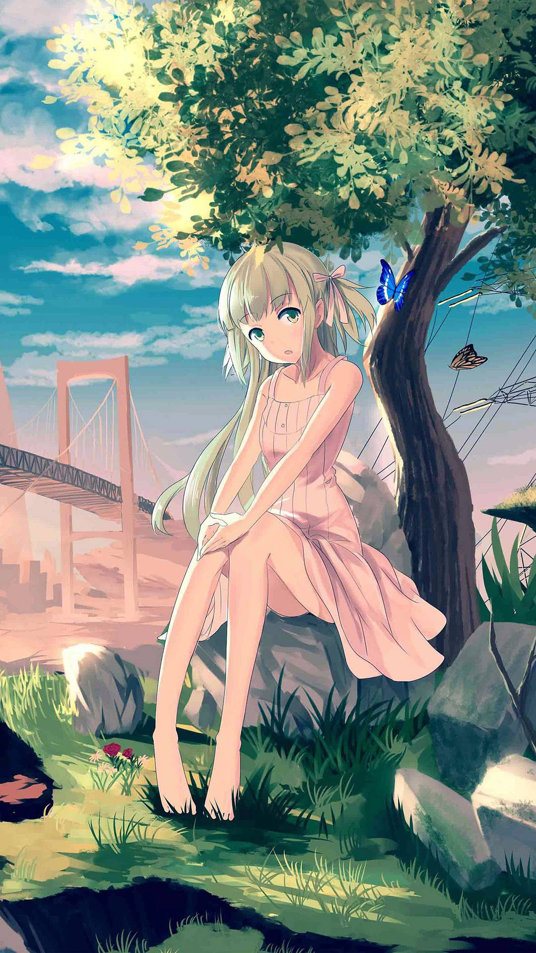 Cute Anime Characters Outdoors Background