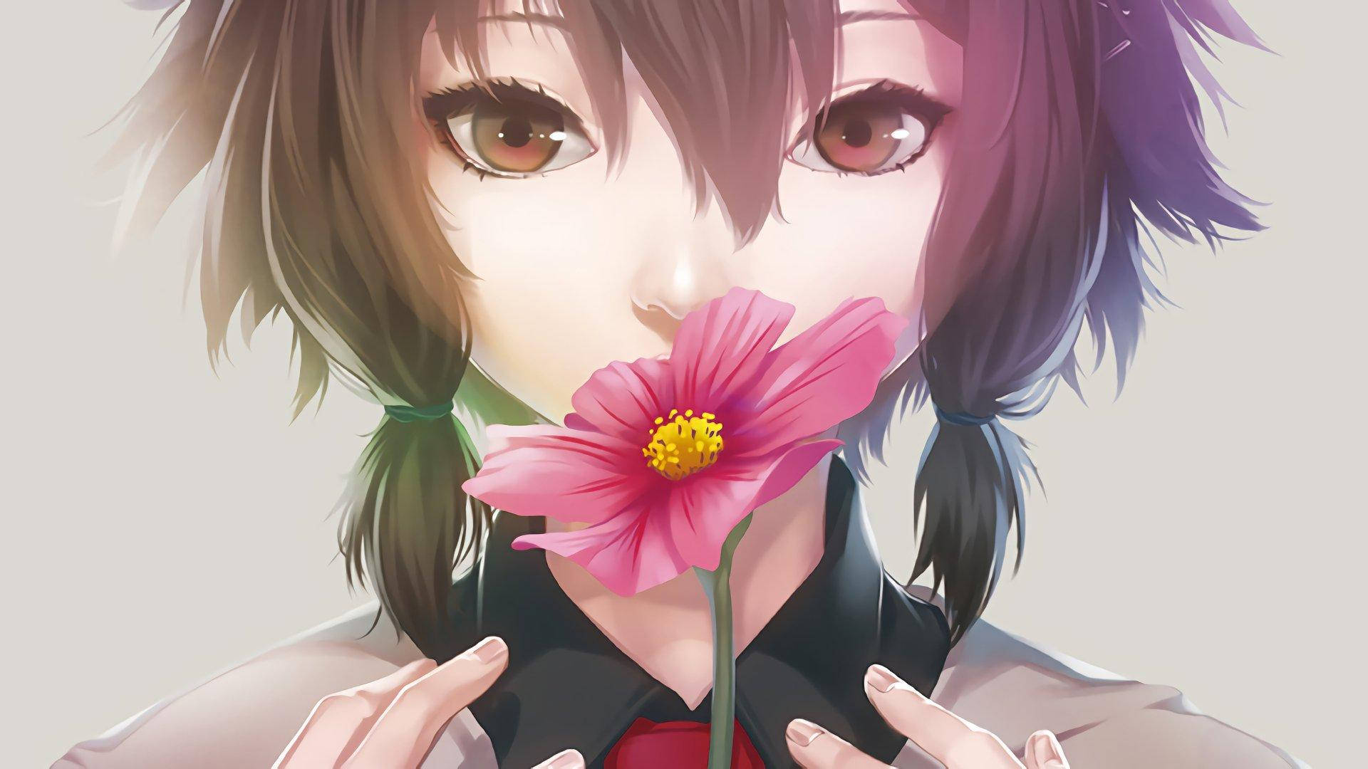 Cute Anime Characters With A Flower Background