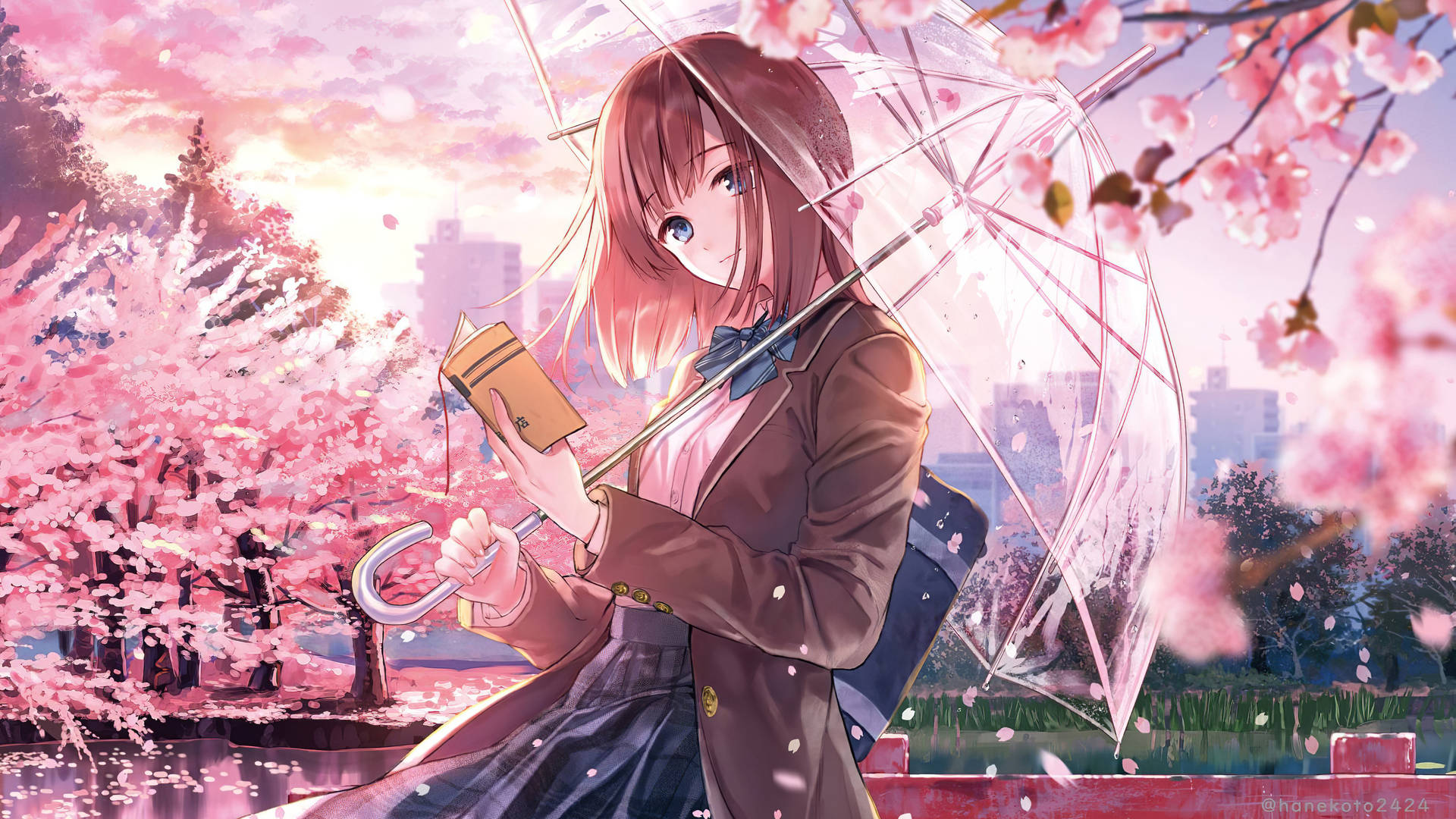 Cute Anime Characters With Clear Umbrella Background