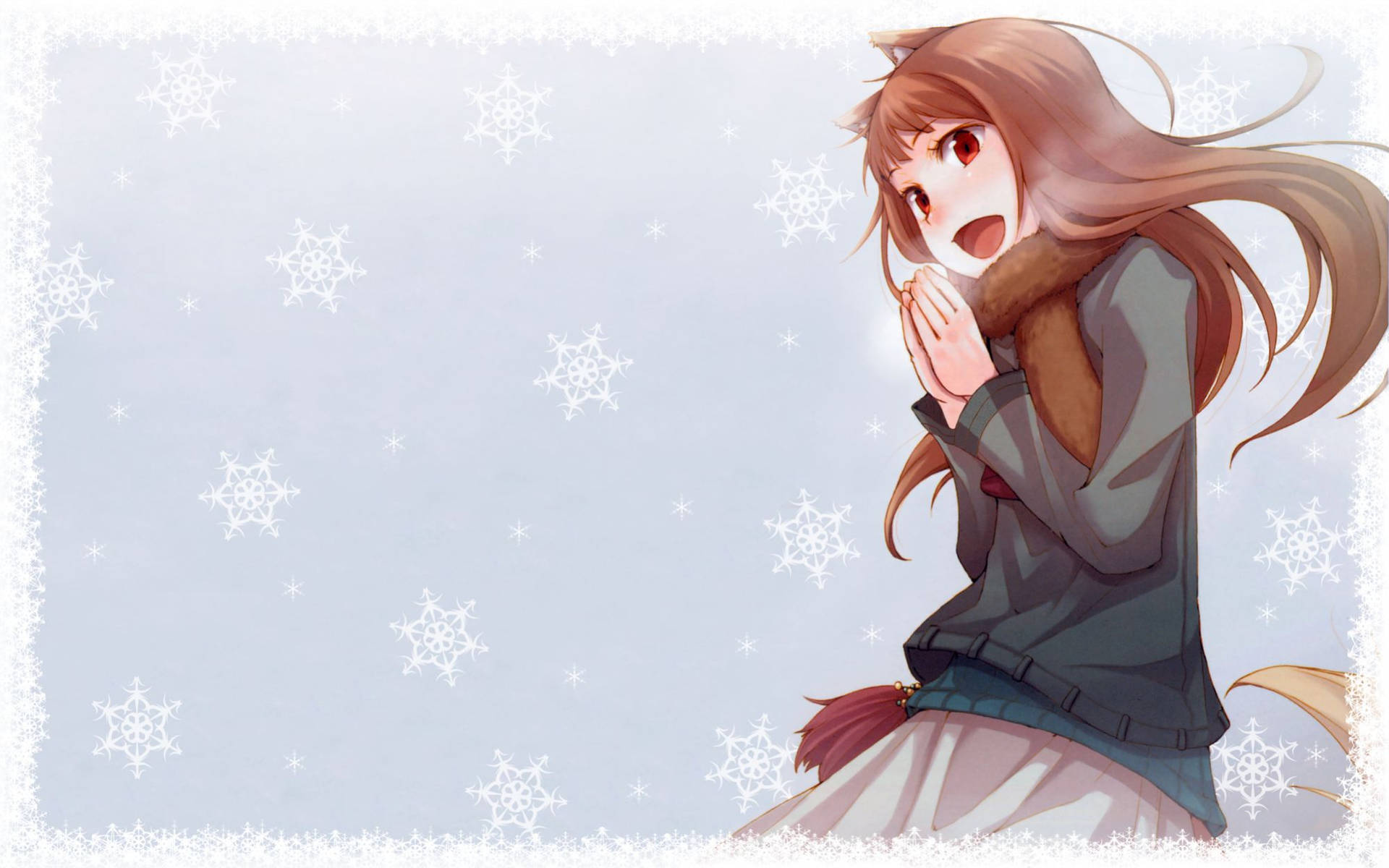 Cute Anime Characters With Snowflakes Background
