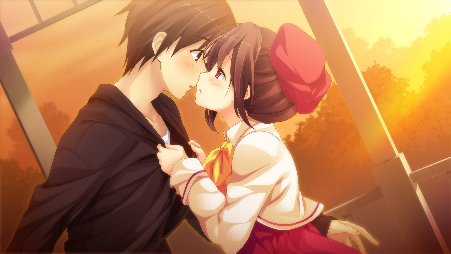 Cute Anime Couple Almost Kiss Background