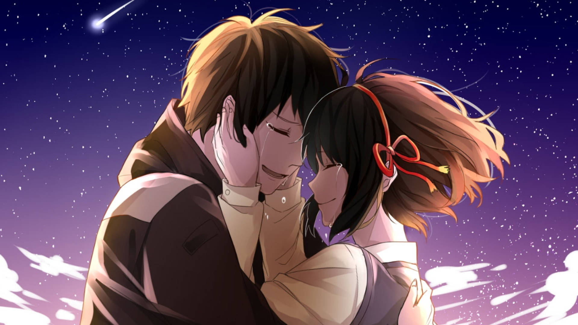 Cute Anime Couple Crying Background