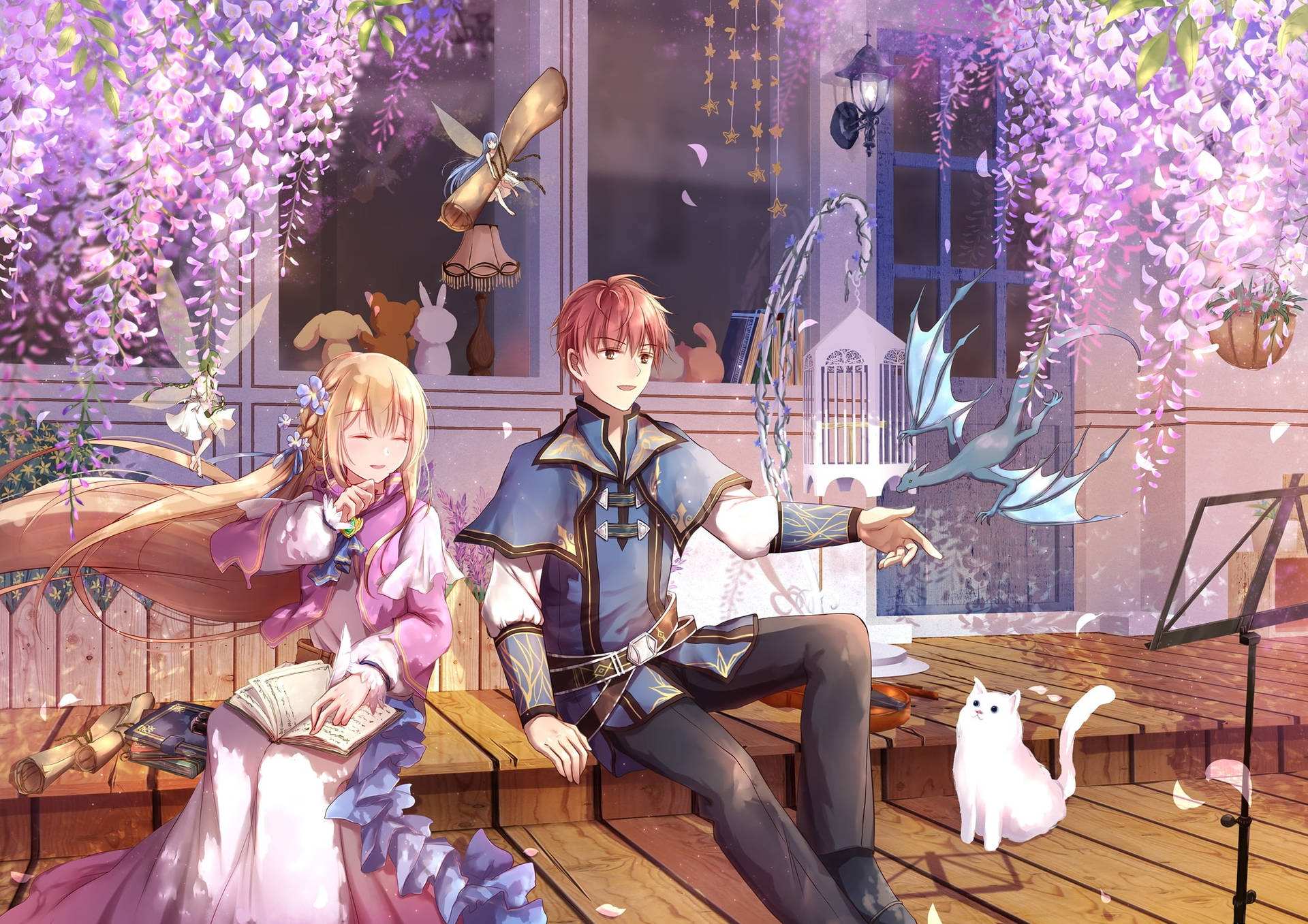 Cute Anime Couple Fantasy Background