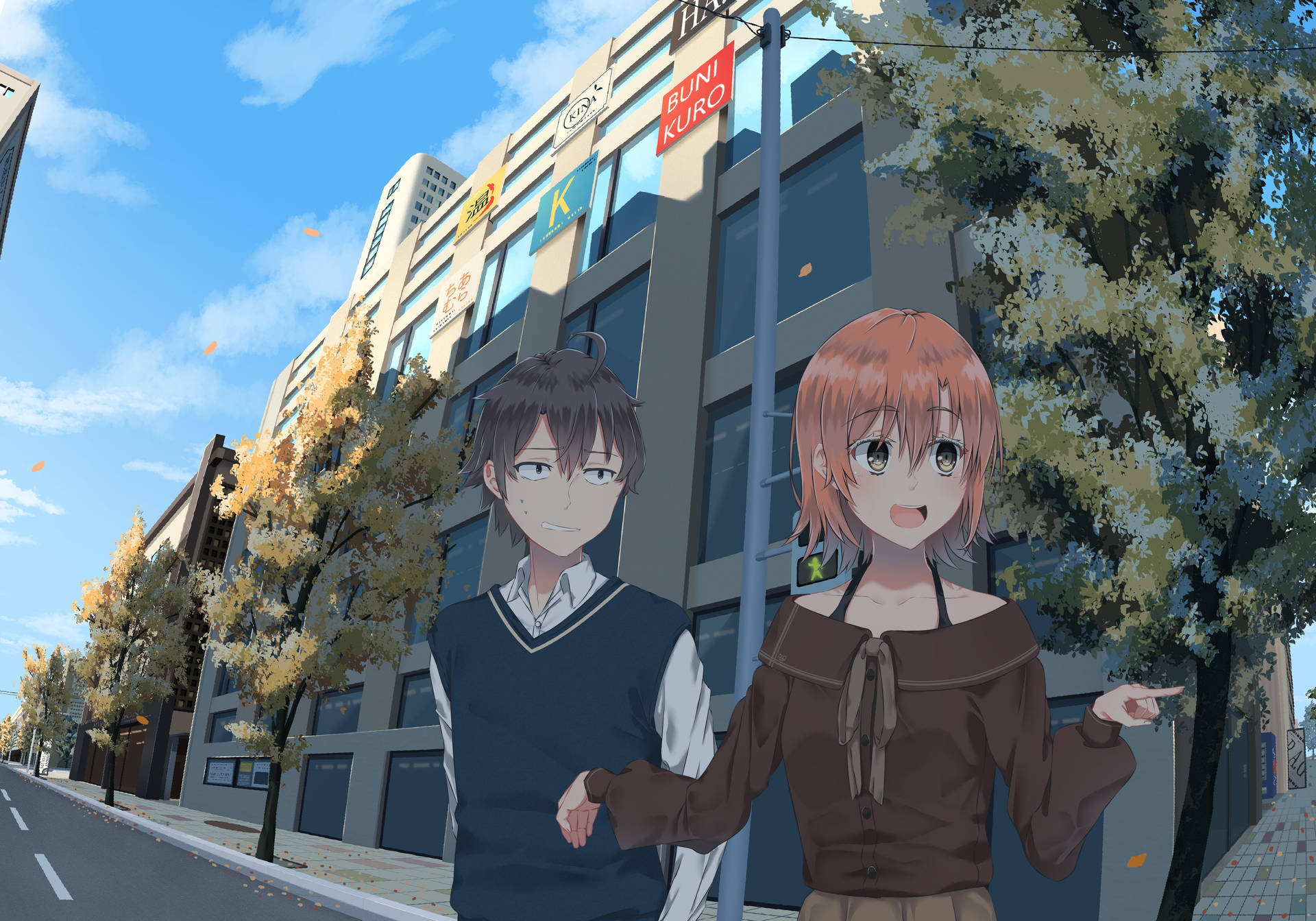 Cute Anime Couple In The City Background