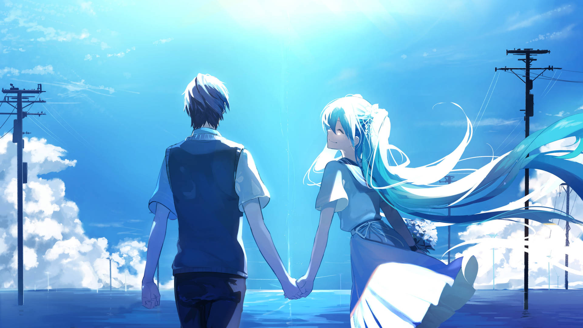 Cute Anime Couple In Tinted Blue