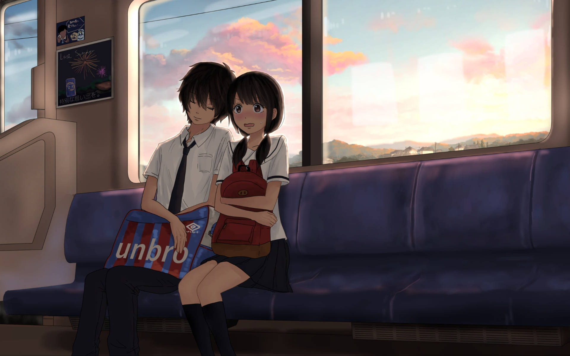 Cute Anime Couple In Train Background