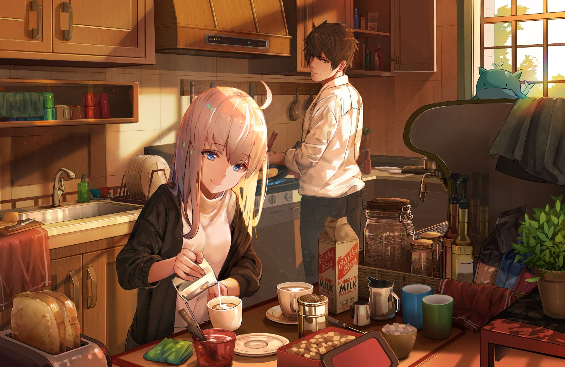 Cute Anime Couple Kitchen Background