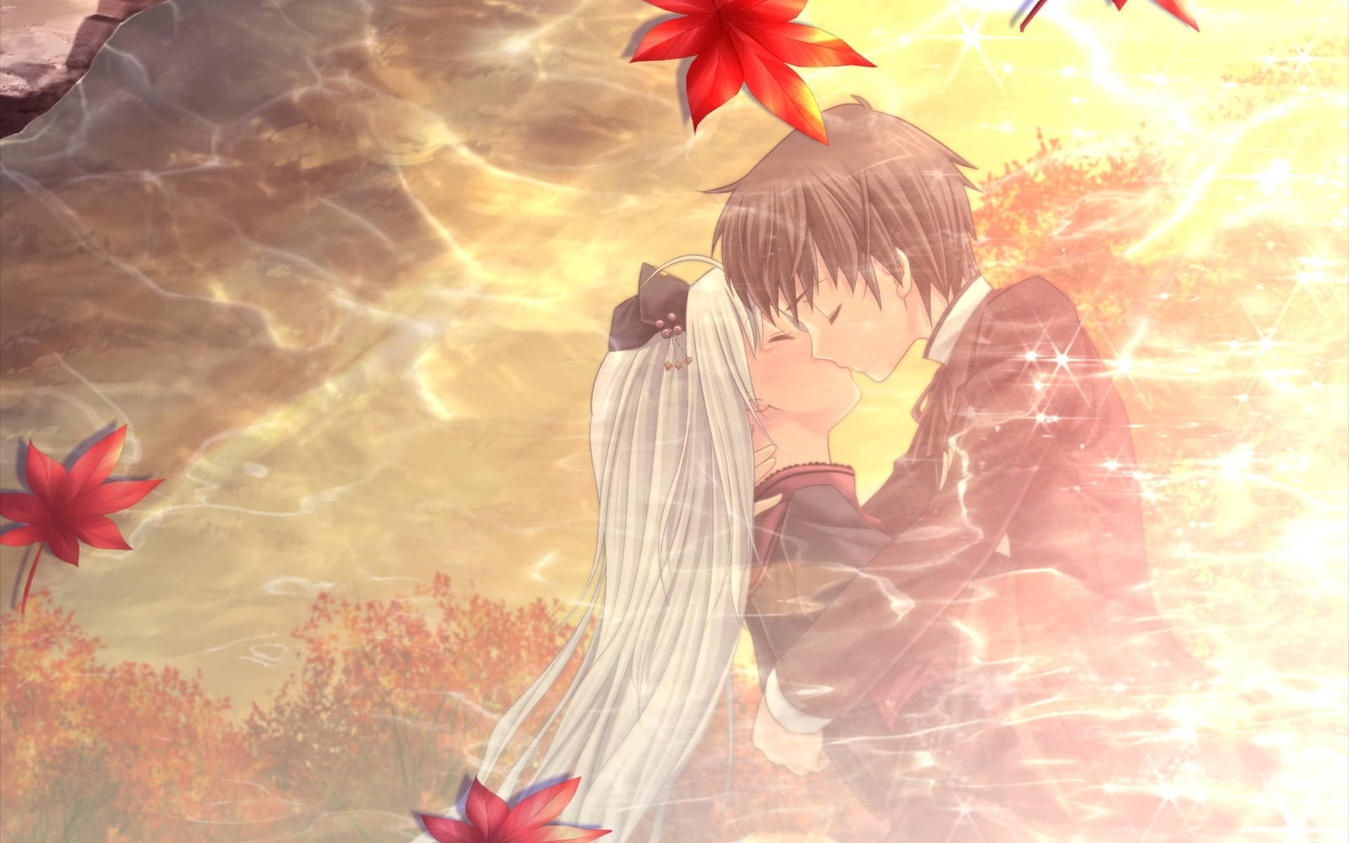 Cute Anime Couple Reflection Background
