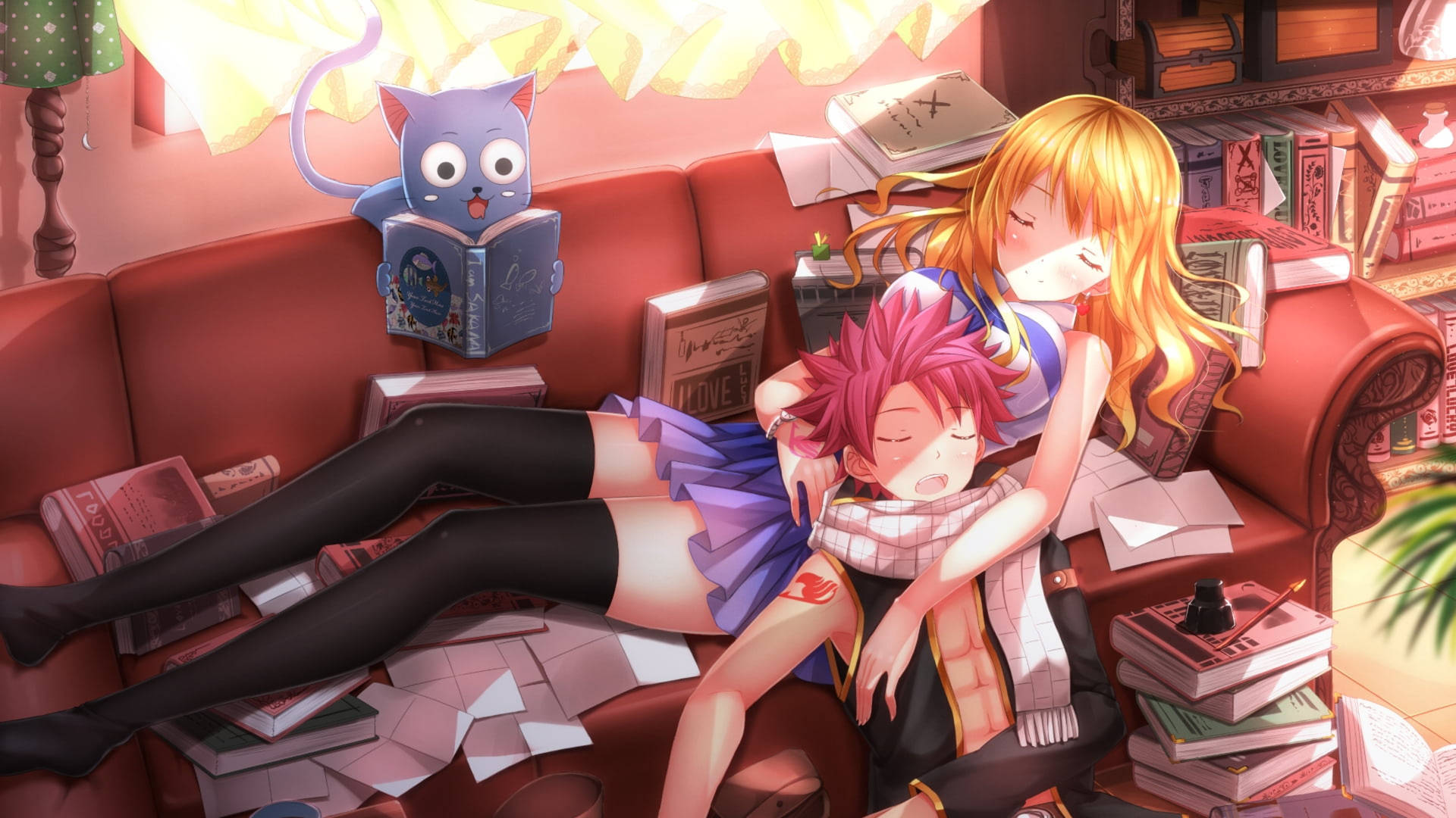Cute Anime Couple Sleeping On Couch Background