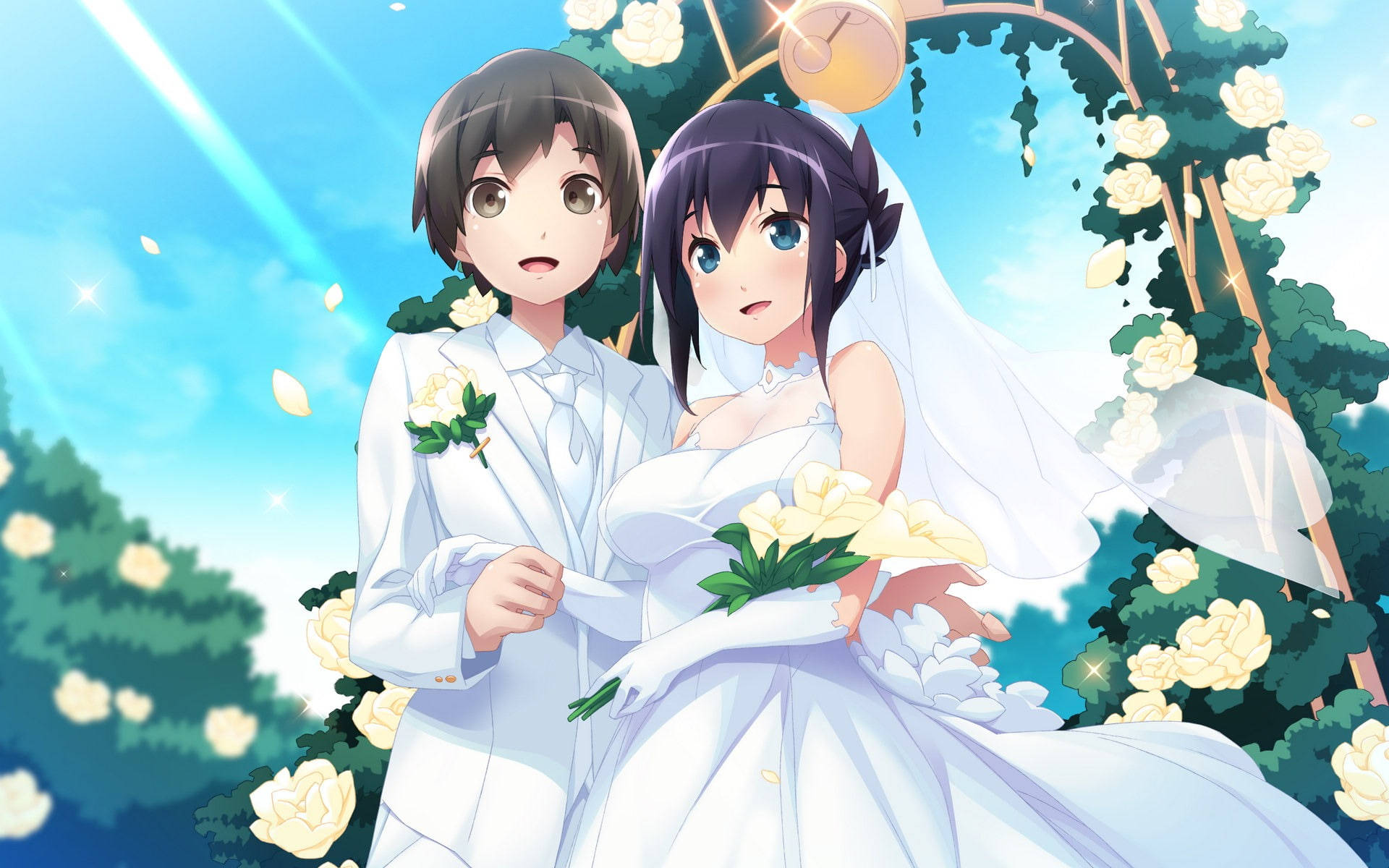 Cute Anime Couple White Wedding Background