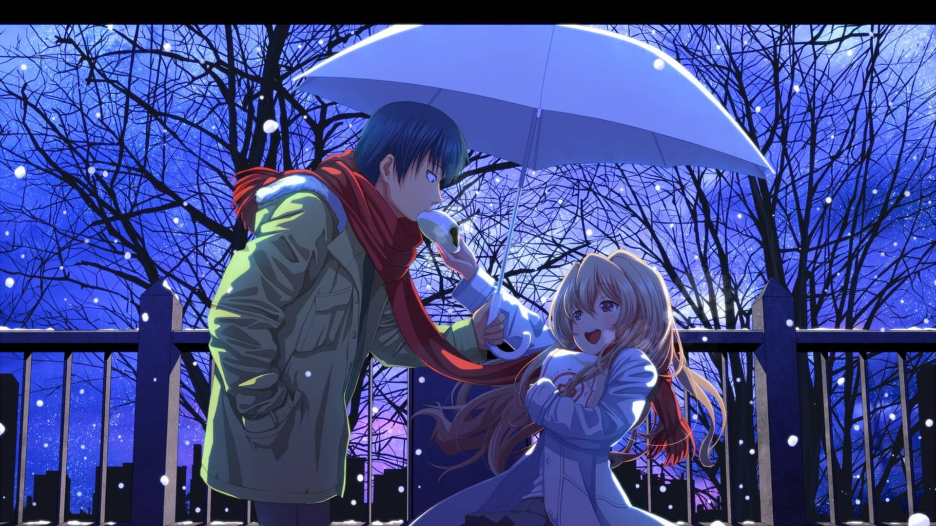 Cute Anime Couple Winter Walk Background