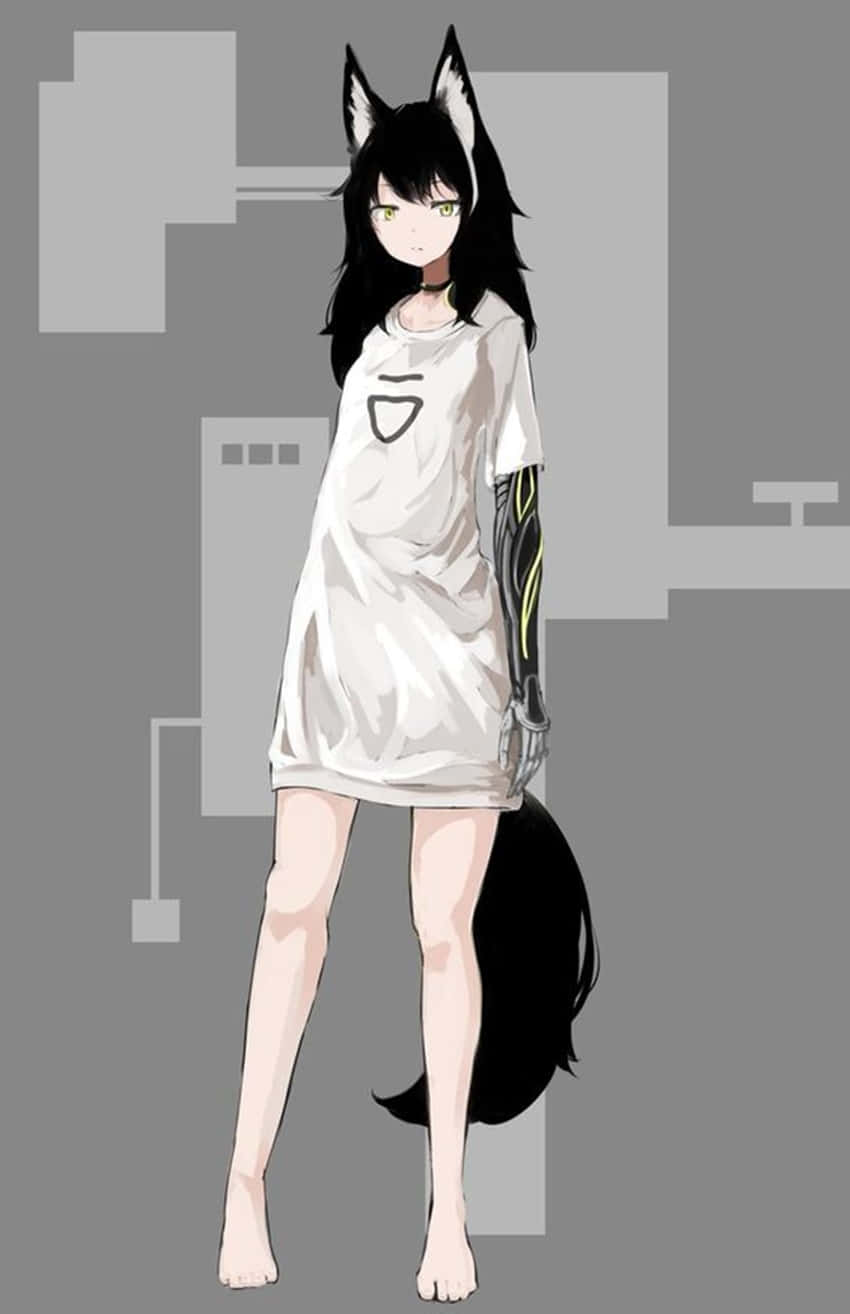 Cute Anime Cyborg Wolf Girl Background