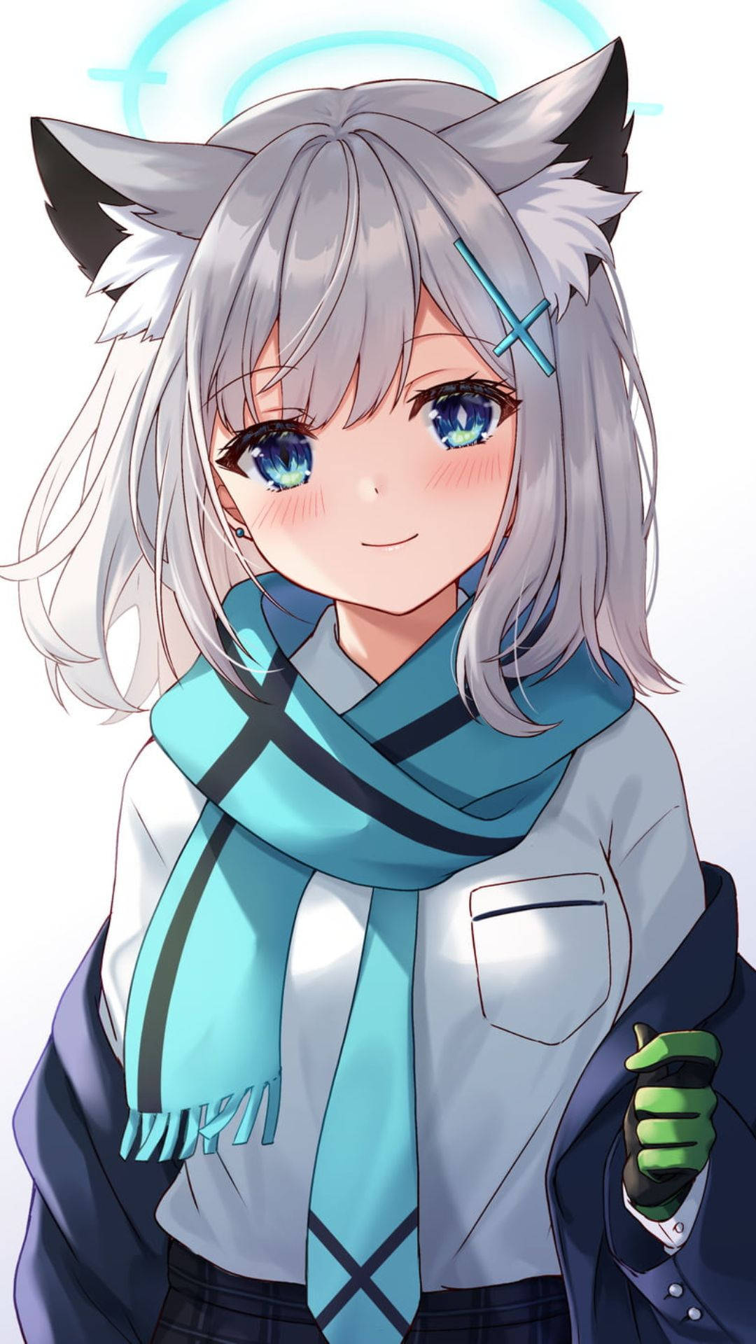 Cute Anime Girl Blue Scarf Background