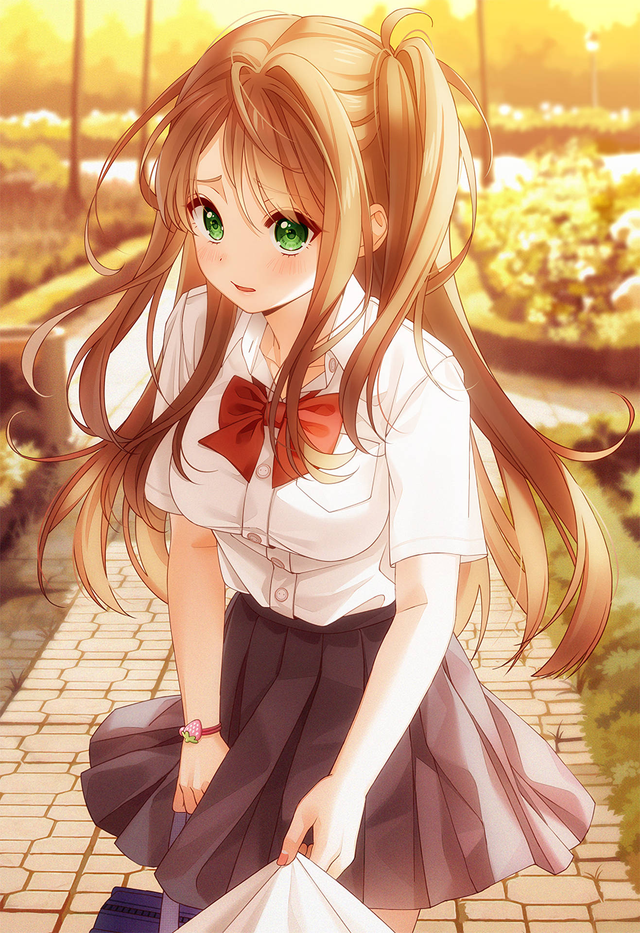 Cute Anime Girl Brown Ponytails Background