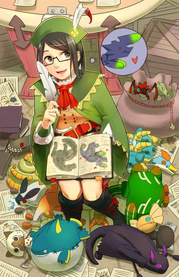 Cute Anime Girl Green Hat Background