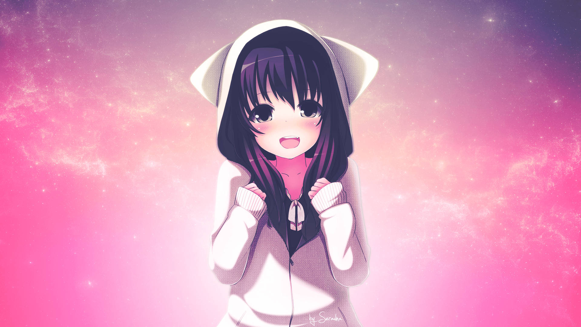 Cute Anime Girl In Hoodie Background