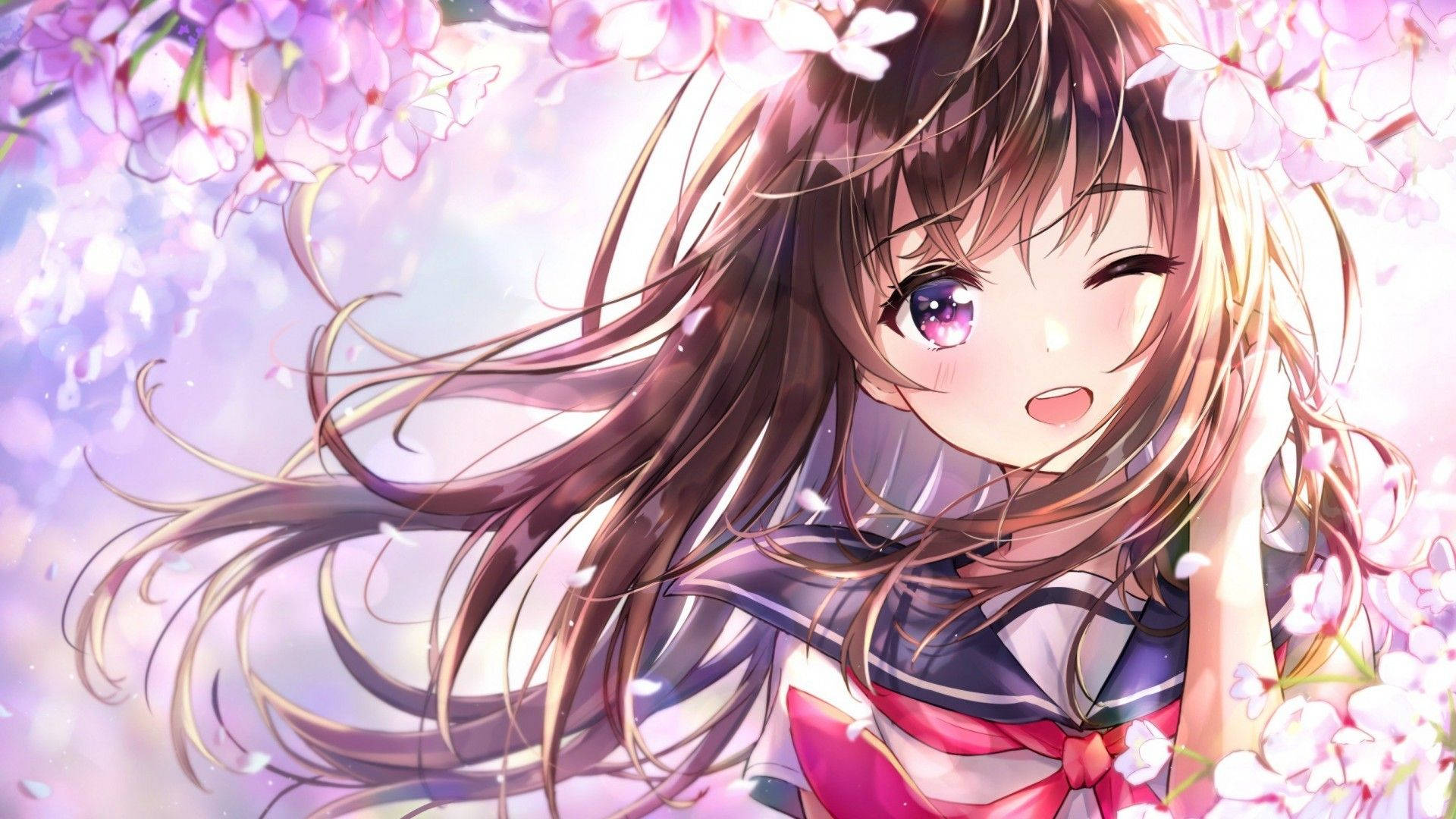Cute Anime Girl Winking Background
