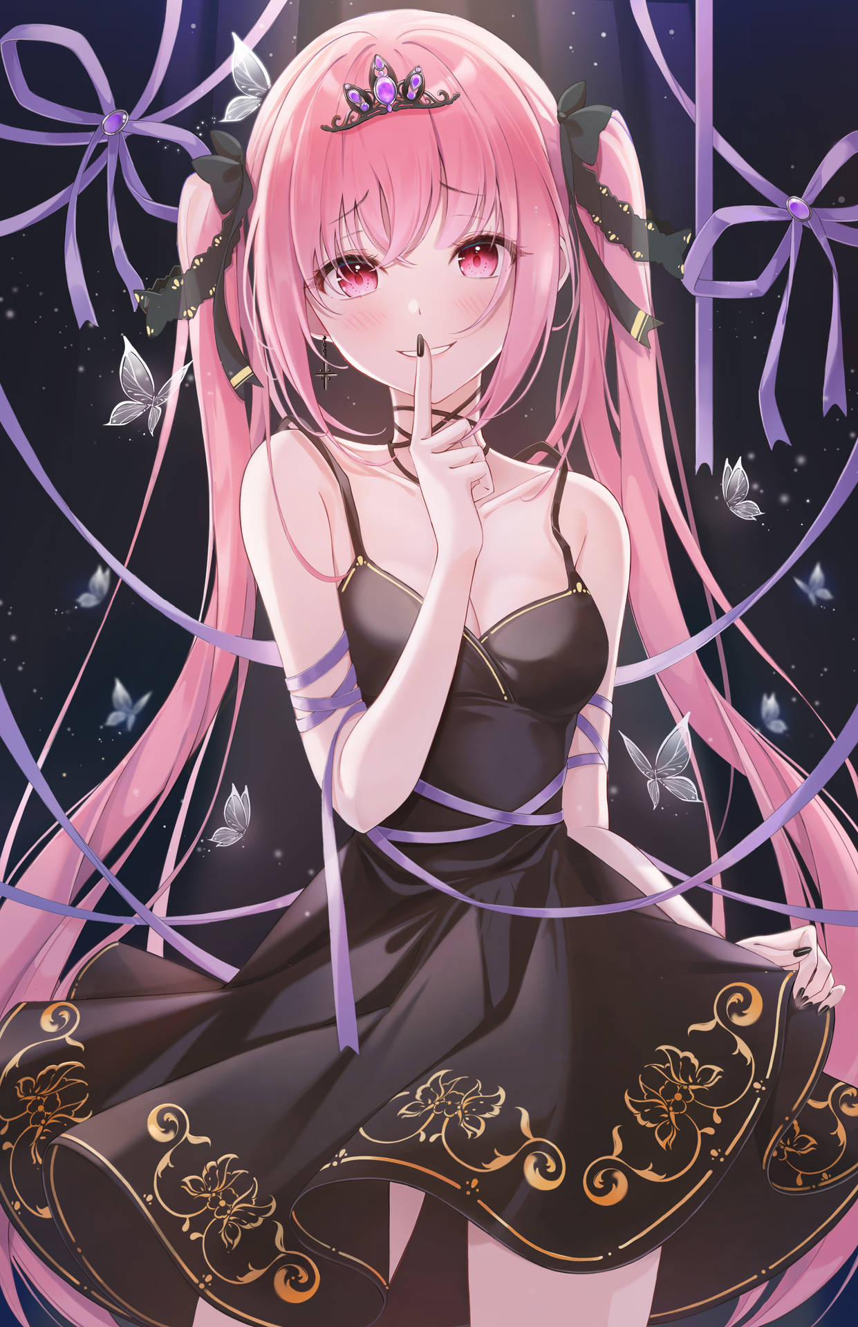 Cute Anime Girl With Black Dress Background