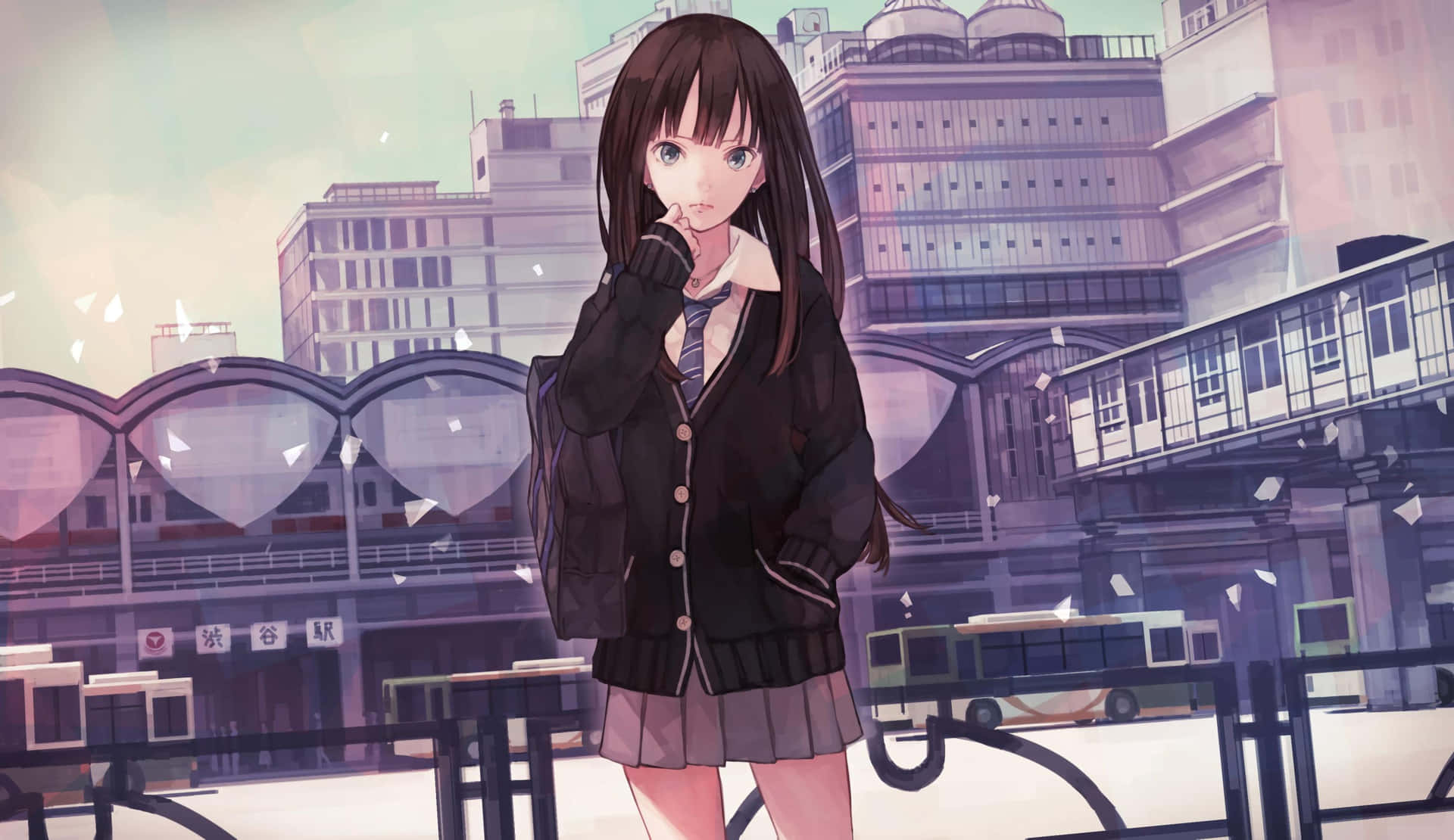 Cute Anime Girl With Uniform Desktop Artwork Background