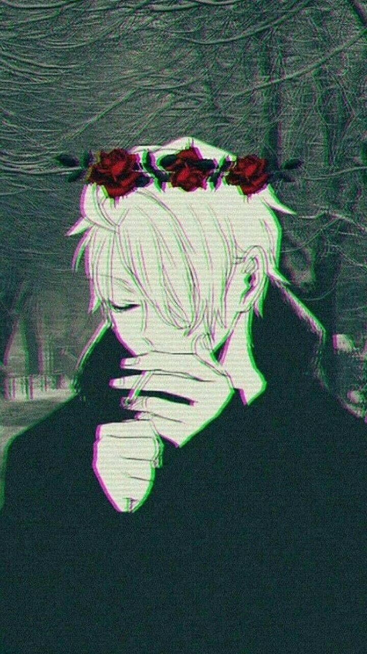 Cute Anime Pfp Rose Crown Guy Background