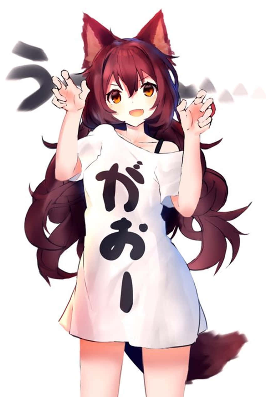 Cute Anime Wolf Girl Growl Background