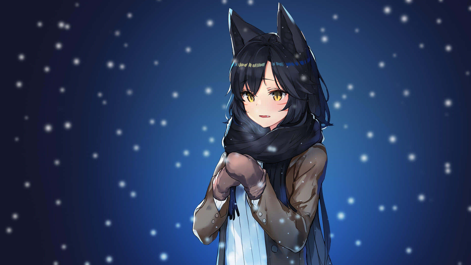 Cute Anime Wolf Girl In The Snow Background