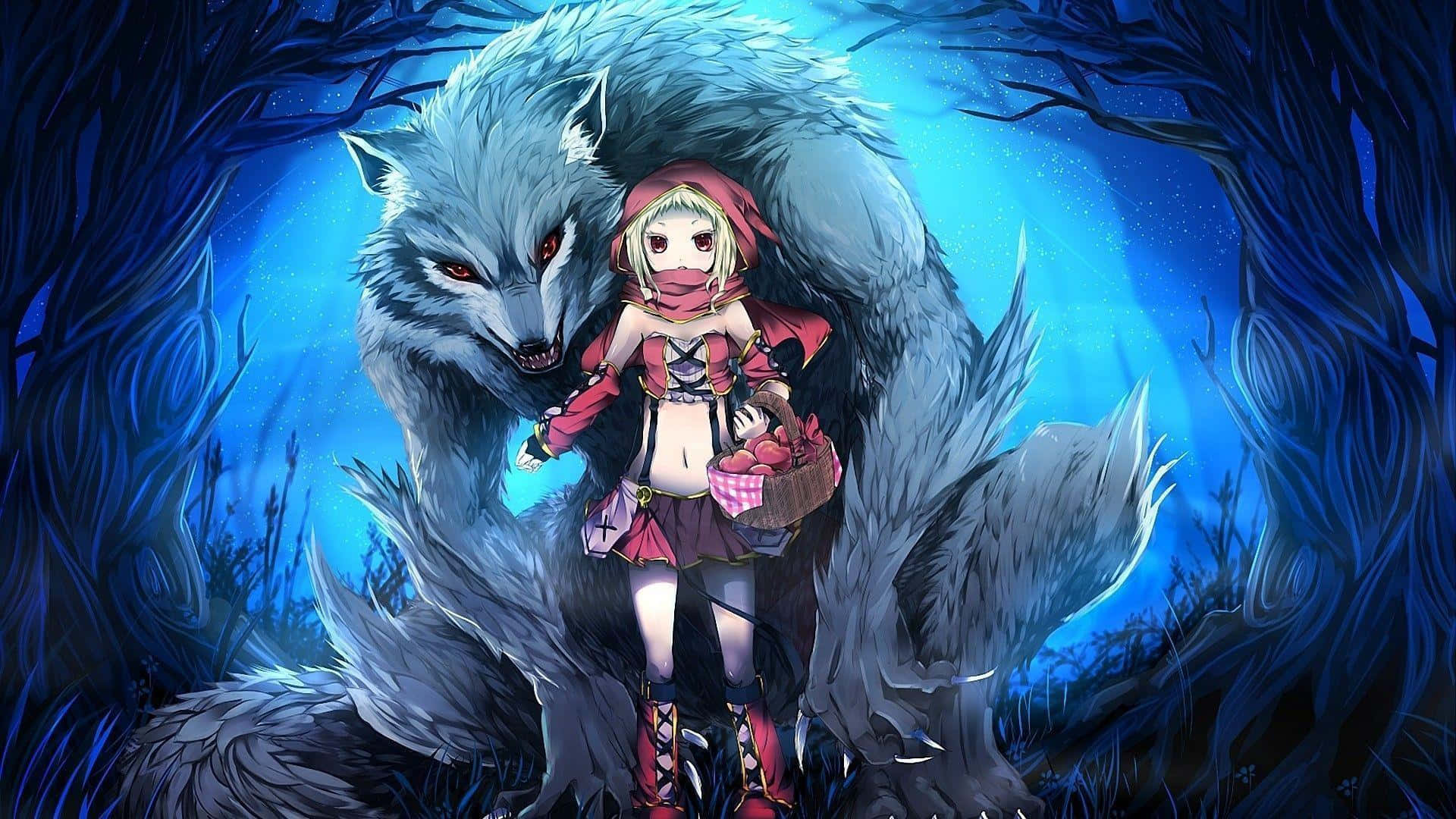 Cute Anime Wolf Girl Red Riding Hood Background