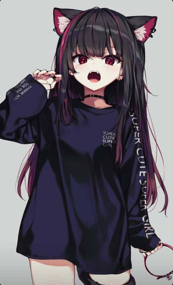 Cute Anime Wolf Girl With Purple Hair Background