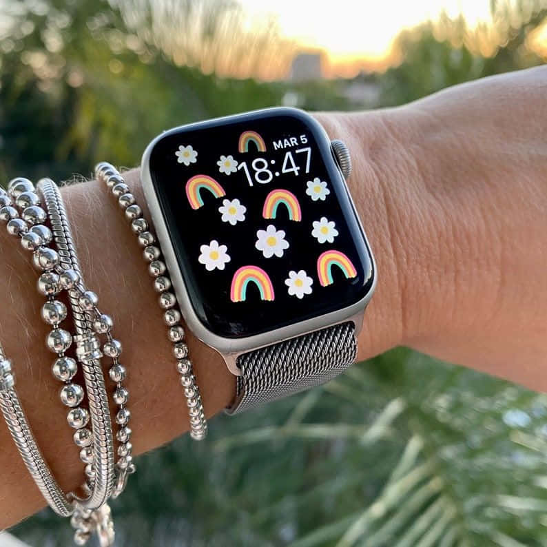 Cute Apple Watch Face Rainbow Flowers Background