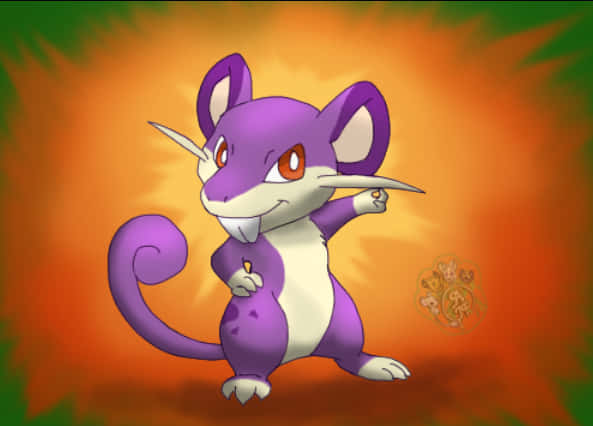 Cute Art Of Pokemon Rattata Dancing Orange Background