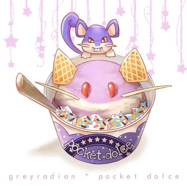 Cute Art Of Pokémon Rattata On An Ice Cream Cup