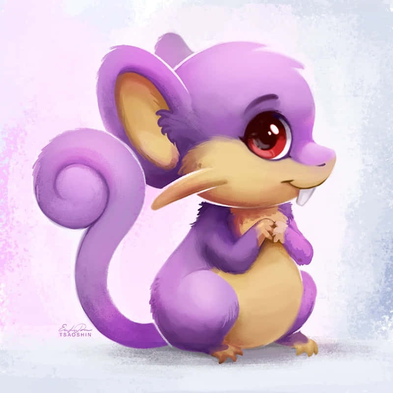 Cute Art Of Pokémon Rattata With Purple Fur And Round Shiny Red Eyes Background